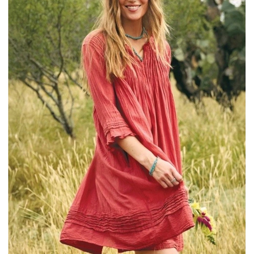 JP & Mattie Fabienne Dress Women Medium Orange Crinkle Cotton Boho Sundance